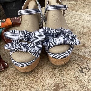 Qupid Navy and White Striped Sandals